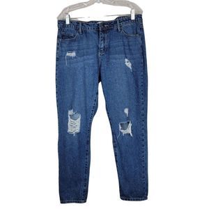 Just Fab Blue Medium Wash Distressed Mid Rise Cotton Ankle Slim Jeans 31 34Wx27L